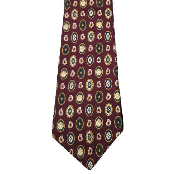 Tommy Hilfiger Silk Burgundy Paisley Mens Tie - Picture 2 of 4